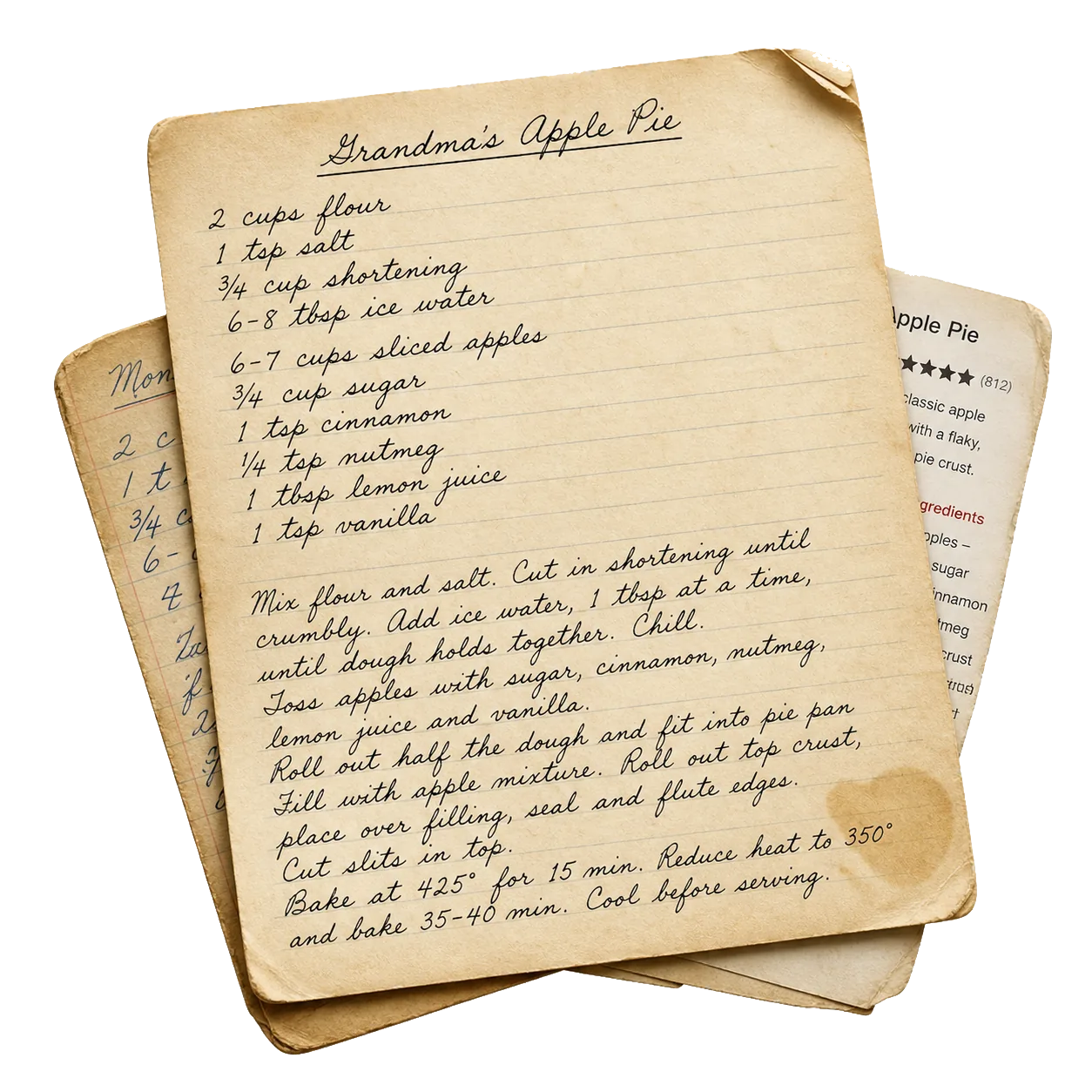 A handwritten recipe card resting on linen